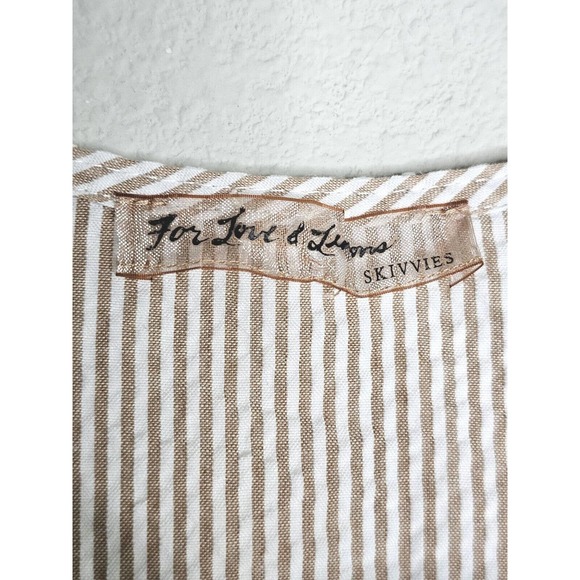 For Love & Lemons Emmy Sleep Romper Brown Seersucker and Lace Size Small - Picture 7 of 16